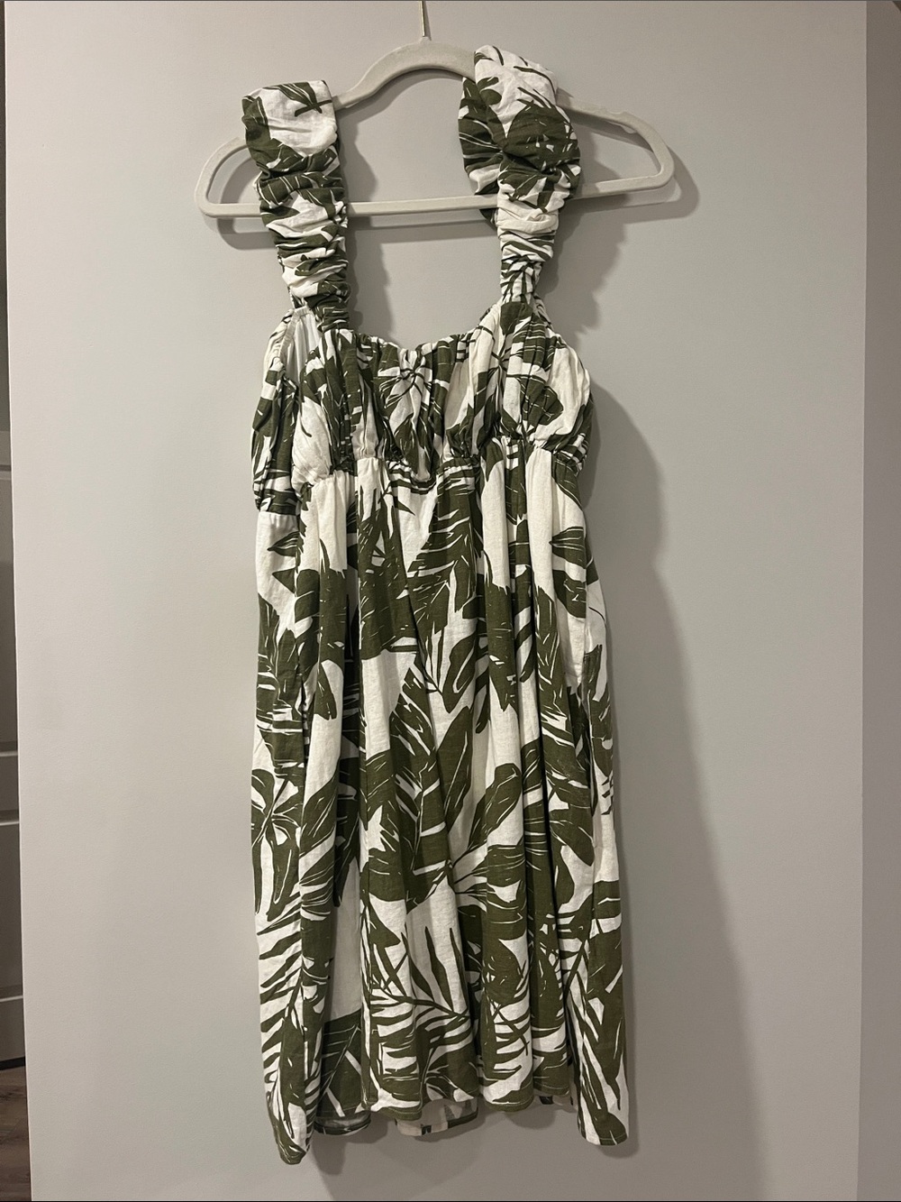 Green Leaf Print Sundress - Sleeveless Ruffle Strap Dress - Picture 2 of 3